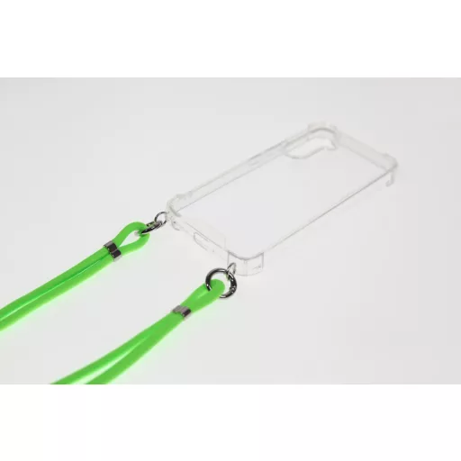 iPhone 15 Plus TPU+PC Átlát.tok,Neon Zöld zsinórral