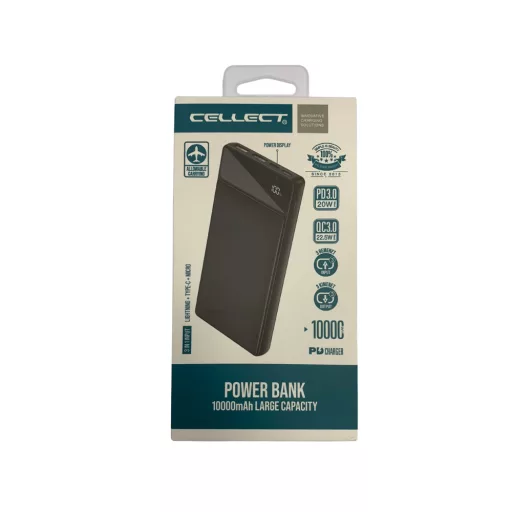 Cellect Powerbank 10000mAh PD20W Fekete PR132 10000mAh