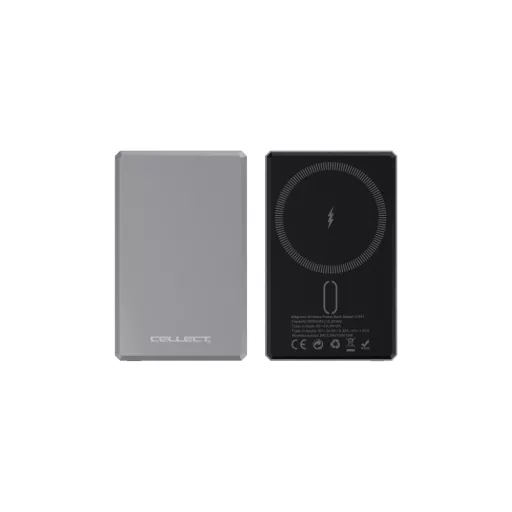 Extra vékony mágneses powerbank, 5000 mAh, Szürke