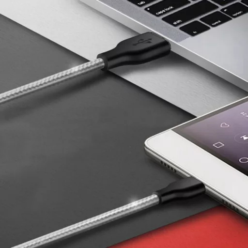 Szövetborítású Type-C adatkábel, Szürke