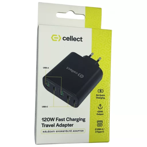 Hálózati gyorstöltő adapter 120W, Fekete
