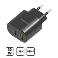 Hálózati gyorstöltő adapter 30W, Fekete