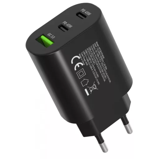 Hálózati gyorstöltő adapter 45W, Fekete