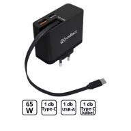 65W hálózati töltő beépített kábellel, Fekete