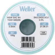   Forrasztóón, ólommentes, tekercs, Weller WSW SAC M1 Sn3.0Ag0.5Cu 100 g 0.5 mm