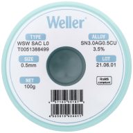   Forrasztóón, ólommentes, tekercs, Weller WSW SAC L0 Sn3.0Ag0.5Cu 100 g 0.5 mm