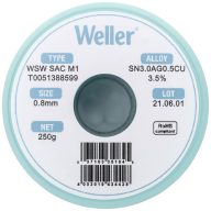   Forrasztóón, ólommentes, tekercs, Weller WSW SAC M1 Sn3.0Ag0.5Cu 250 g 0.8 mm