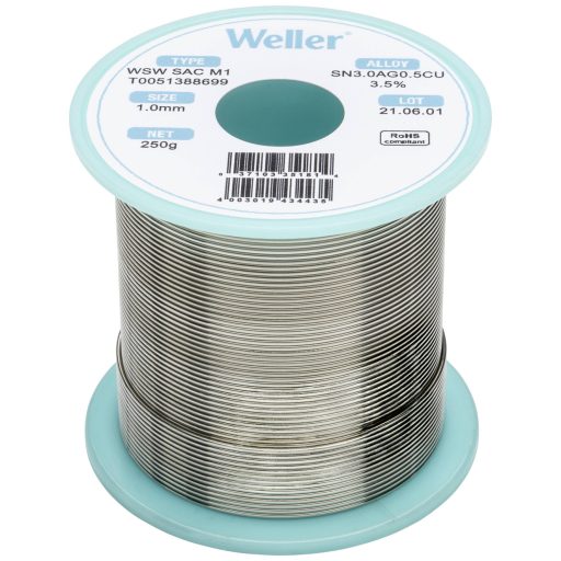 Forrasztóón, ólommentes, tekercs, Weller WSW SAC M1 Sn3.0Ag0.5Cu 250 g 1.0 mm