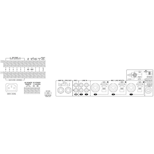 Monacor PA-6240 ELA erősítő 240 W 6 zóna