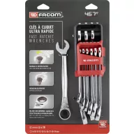   Racsnis gyűrűs-villáskulcs készlet, 10 részes, 8 - 19 mm, Facom 467BR.JP10PB