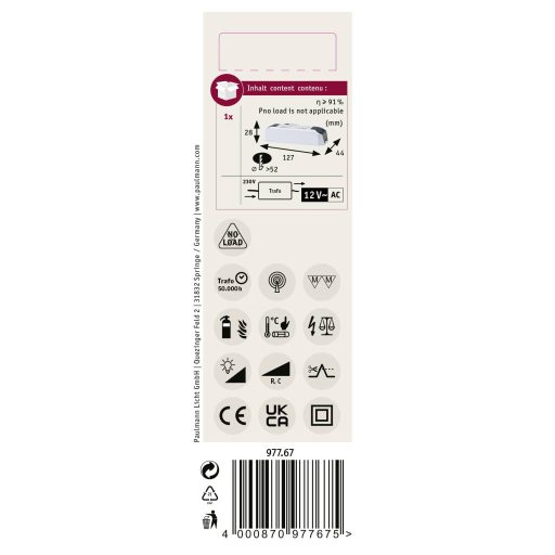 Paulmann 97767 LED transzformátor Állandó feszültségű 65 W 5.4 A 12 V/AC Dimmelhető, Bútorhoz alkalmas 1 db