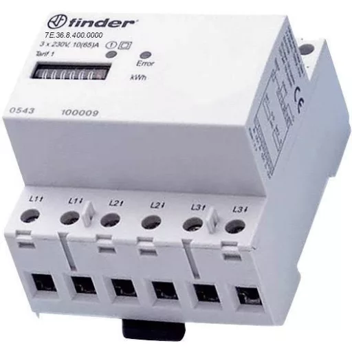 DIN sínre szerelhető 3 fázisú fogyasztásmérő 65A, MID hiteles, Finder 7E.36.8.400.0010