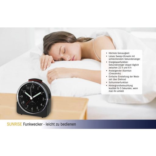 TFA Dostmann 60.1513.01 Rádiójel vezérlésű Ébresztőóra Fekete Fluoreszkáló Mutató