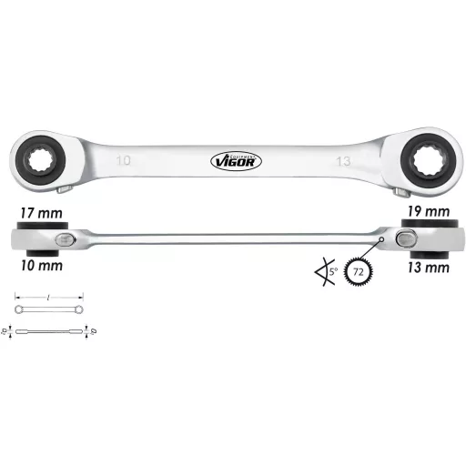 Kettős racsnis gyűrűskulcs 10 - 19 mm Vigor V2705