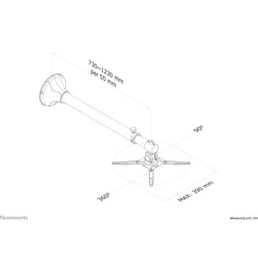 Neomounts BEAMER-W100SILVER Kivetítő fali tartó Dönthető, Forgatható Max. faltól való távolság: 123 cm Ezüst