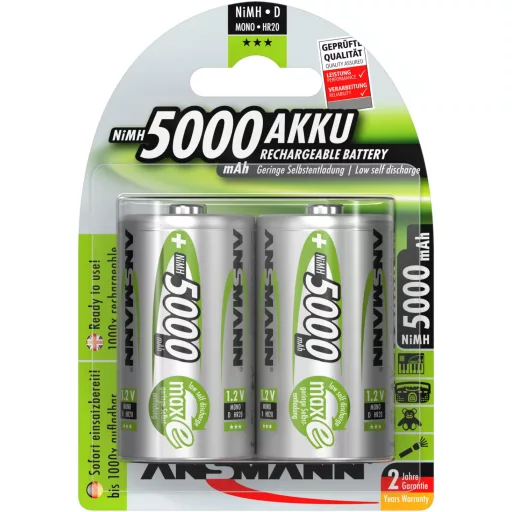 Góliát akku D NiMH, 1,2V 5000 mAh, 2 db, Ansmann maxE HR20, LR20, D, AM1, XL, MN1300, 813, E95, LR20N, 13A