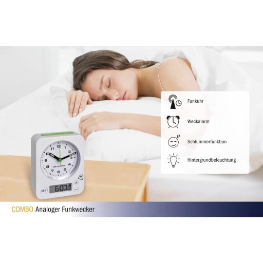 TFA Dostmann 60.1511.02 Rádiójel vezérlésű Ébresztőóra Fehér Fluoreszkáló Mutató