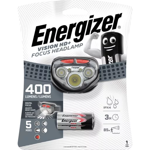 LED-es fejlámpa, elemes, 250 lm 80 m 50 óra, Energizer Vision HD+ Focus E300280700