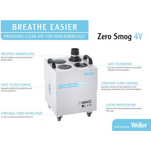 Weller Zero Smog 4V Forrasztási füstelszívó 220 V/DC, 240 V/DC 275 W 230 m³/óra
