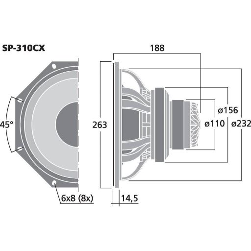 Monacor SP-310CX 10 coll 25.4 cm Szélessávú hangszóró 200 W 8 Ω