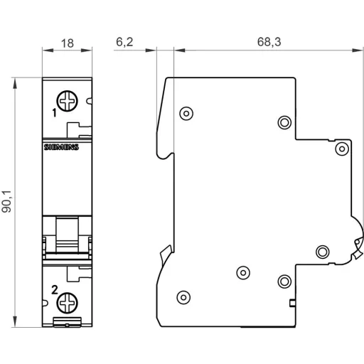 Siemens 5SL41027 5SL4102-7 Vezeték védőkapcsoló 1 pólusú 2 A 230 V, 400 V