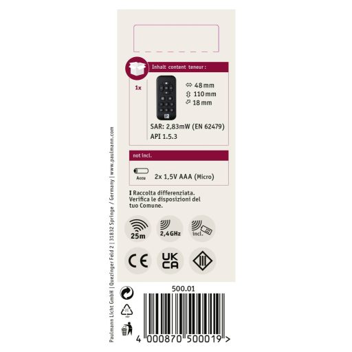 Paulmann 50001 Távirányító Fekete