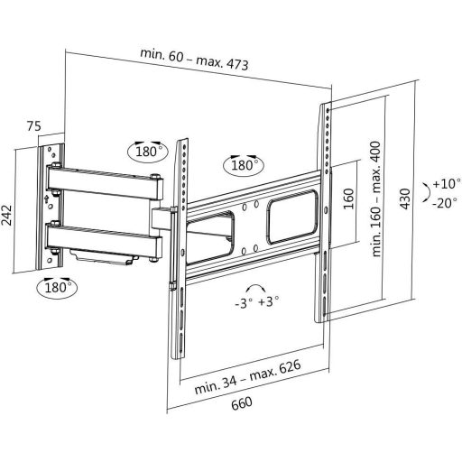 Forgatható TV tartó fali konzol 94 - 177,8 cm 37 - 70 LogiLink BP0019