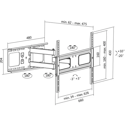 LogiLink BP0028 TV fali tartó 94,0 cm (37) - 177,8 cm (70) Dönthető, Csuklóval mozgatható