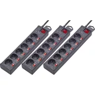   Hálózati túlfeszültségvédő elosztó, 6 részes, fekete, 3 db, Renkforce