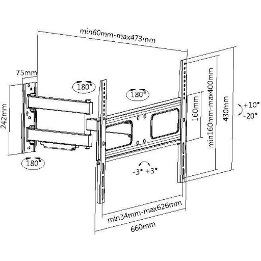 My Wall H 25-2 L TV fali tartó 94,0 cm (37) - 177,8 cm (70) Dönthető + forgatható