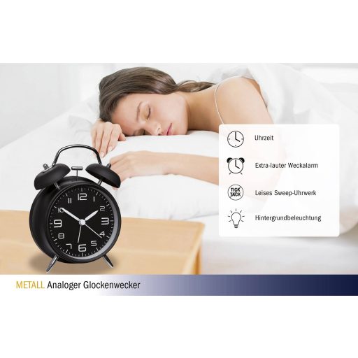 Kvarc analóg ébresztőóra, fekete, TFA 60.1025