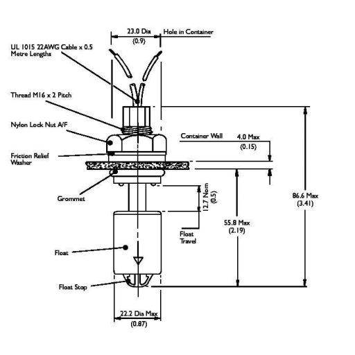 Úszókapcsoló 250 V/AC, 100 V/DC 1 A 1 záró/1 nyitó, TE Connectivity Sensor VS803-51 IP65