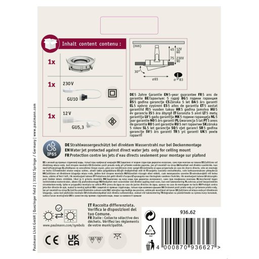 Paulmann Nova Fürdőszobai beépíthető lámpa Halogén GU10, GU5.3 35 W IP65 Vas (matt)