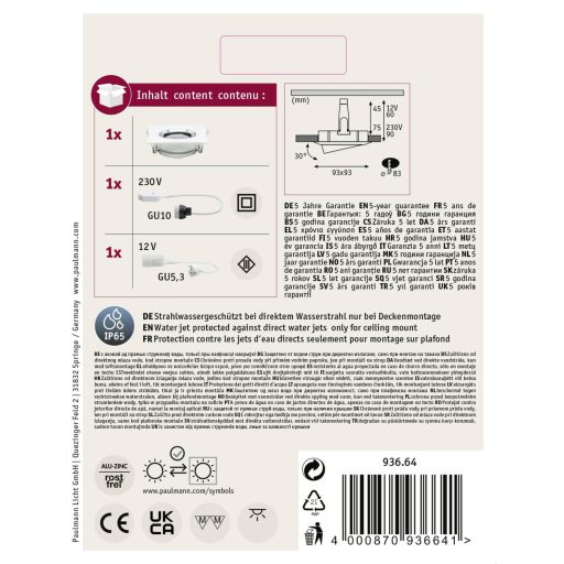 Paulmann Nova Fürdőszobai beépíthető lámpa Halogén GU10, GU5.3 35 W IP65 Fehér (matt), Króm