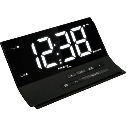 Rádiójel vezérelt digitális ébresztőóra, fekete, Techno Line WT 482