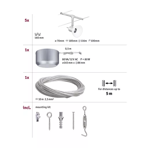 Paulmann Sheela 94136 Zsinóros alapkészlet GU5.3 50 W LED Króm (matt), Opál