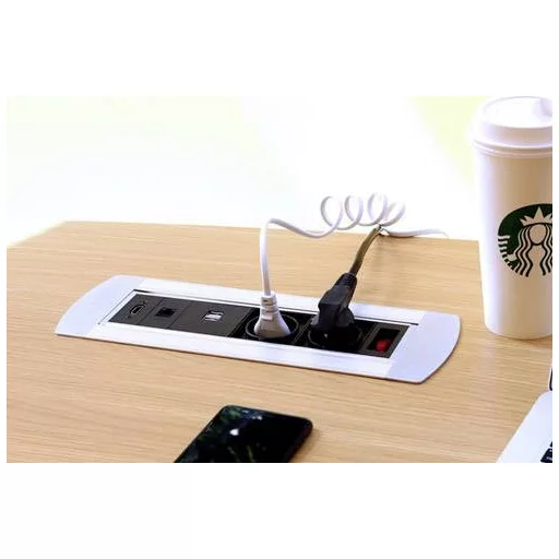 LEDmaxx 105950 Beépíthető dugalj HDMI-vel, Kapcsolóval, USB-vel, Cat6 aljal IP20 Fekete, Króm