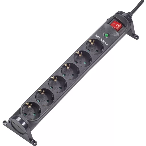 Renkforce Túlfeszültség ellen védő elosztó 6 részes Fekete Védőérintkezős 3 db