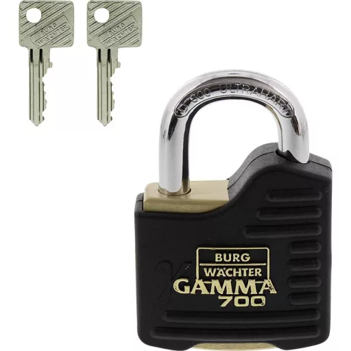 Burg Wächter Gamma 700 55 SB Függő lakat Különböző időben záródó Sárgaréz, Fekete Profilhengeres lakat
