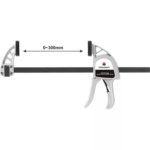 Egykezes szorító, alumínium, 300 x 85 mm 3000 N max. 500 mm, Toolcraft 1595615
