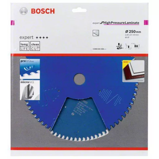 Bosch Accessories Expert for High-Pressure Laminate 2608644358 Körfűrészlap 250 x 30 x 1.8 mm Fogak száma (collonként): 80 1 db