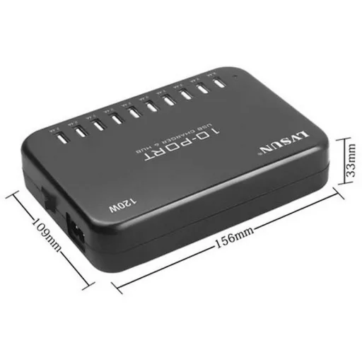 LVSUN 120W Smart 10-Port USB-s töltőállomás 120 W 10x USB-A Fekete Beltér