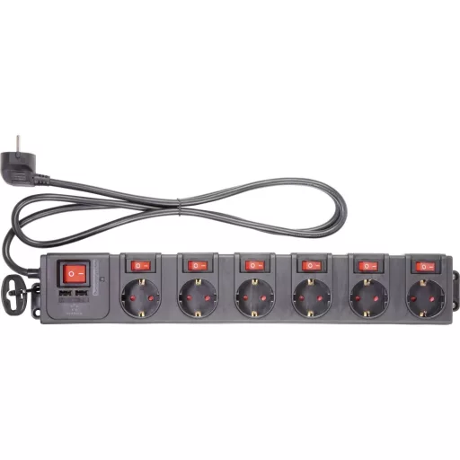 6 részes túlfeszültségvédő elosztó USB-vel, fekete, Renkforce 615C-CMB-SUSB