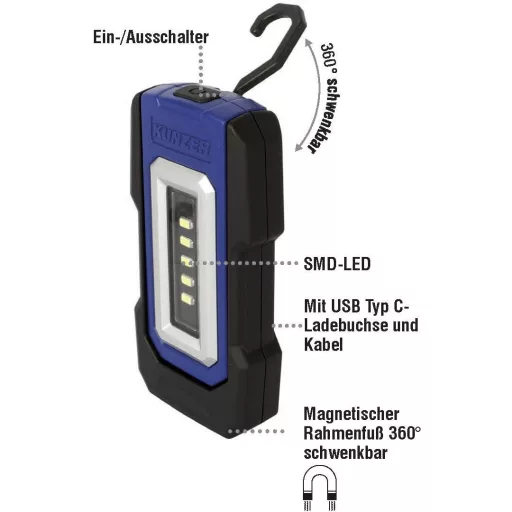 Kunzer PL-050 LED Munkalámpa USB-n keresztül üzemeltetett 100 lm, 200 lm