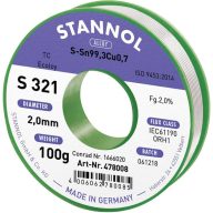   Stannol S321 2,0% 2,0MM SN99,3CU0,7 CD 100G Forrasztóón, ólommentes Ólommentes, Tekercs Sn99,3Cu0,7 ORH1 100 g 2 mm