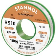   Stannol HS10 2,5% 0,5MM SN99,3CU0,7 CD 100G Forrasztóón, ólommentes Ólommentes, Tekercs Sn99,3Cu0,7 ROM1 100 g 0.5 mm