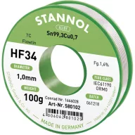   Stannol HF34 1,6% 1,0MM FLOWTIN TC CD 100G Forrasztóón, ólommentes Tekercs, Ólommentes Sn99,3Cu0,7 ORM0 100 g 1 mm