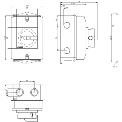 Piros, Sárga 3 pólusú 16 mm² 25 A 690 V/AC Siemens 3LD21640TB53