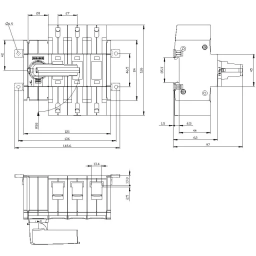 Megszakítók 3 pólusú 160 A 4 váltó 690 V/AC Siemens 3KD34322NE100