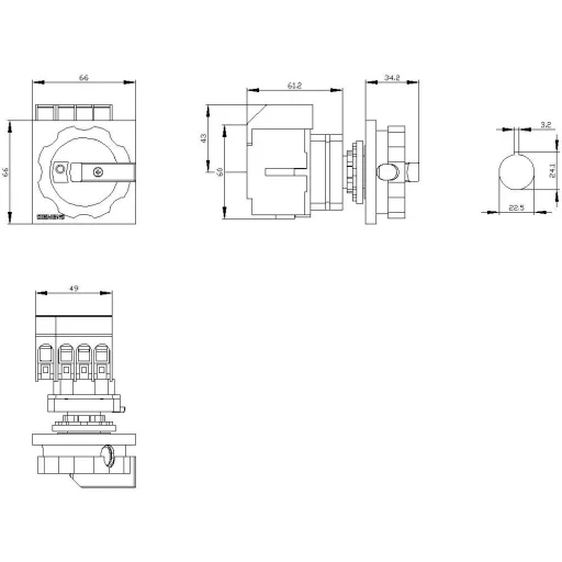 Megszakítók Piros, Sárga 4 pólusú 16 mm² 25 A 1 nyitó 690 V/AC Siemens 3LD31540TL53